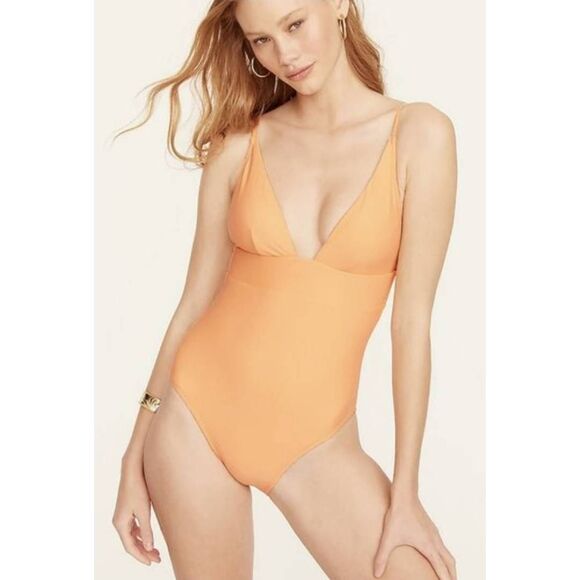 ONIA Valentina One Piece Swimsuit Size XL Orange Stretch Crisscross Back NEW - Picture 1 of 6